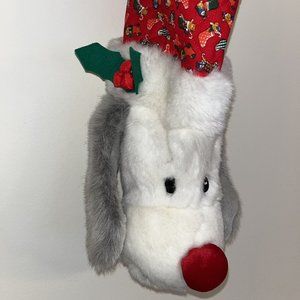 Chosun Christmas Stocking 3D Plush Stuffed Animal Dog Holly Bow Grey & White Dog